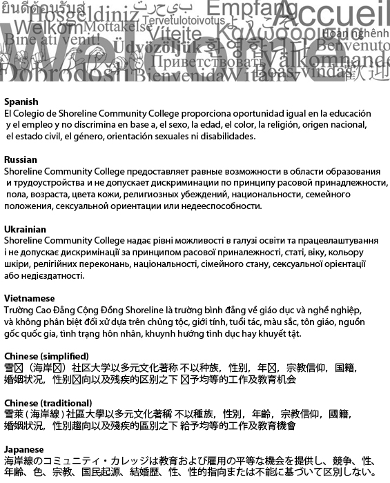Non-discrimination statement in multiple languages Non-discrimination statement in multiple languages