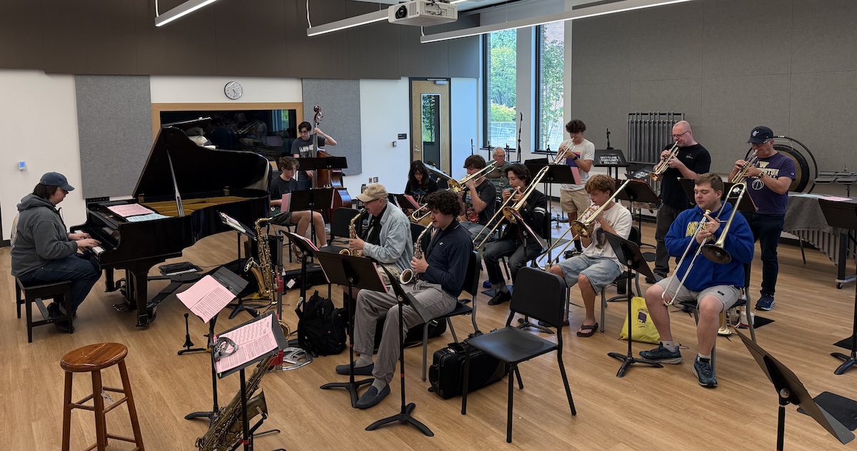 Jazz Ensemble rehearsing in room 8103